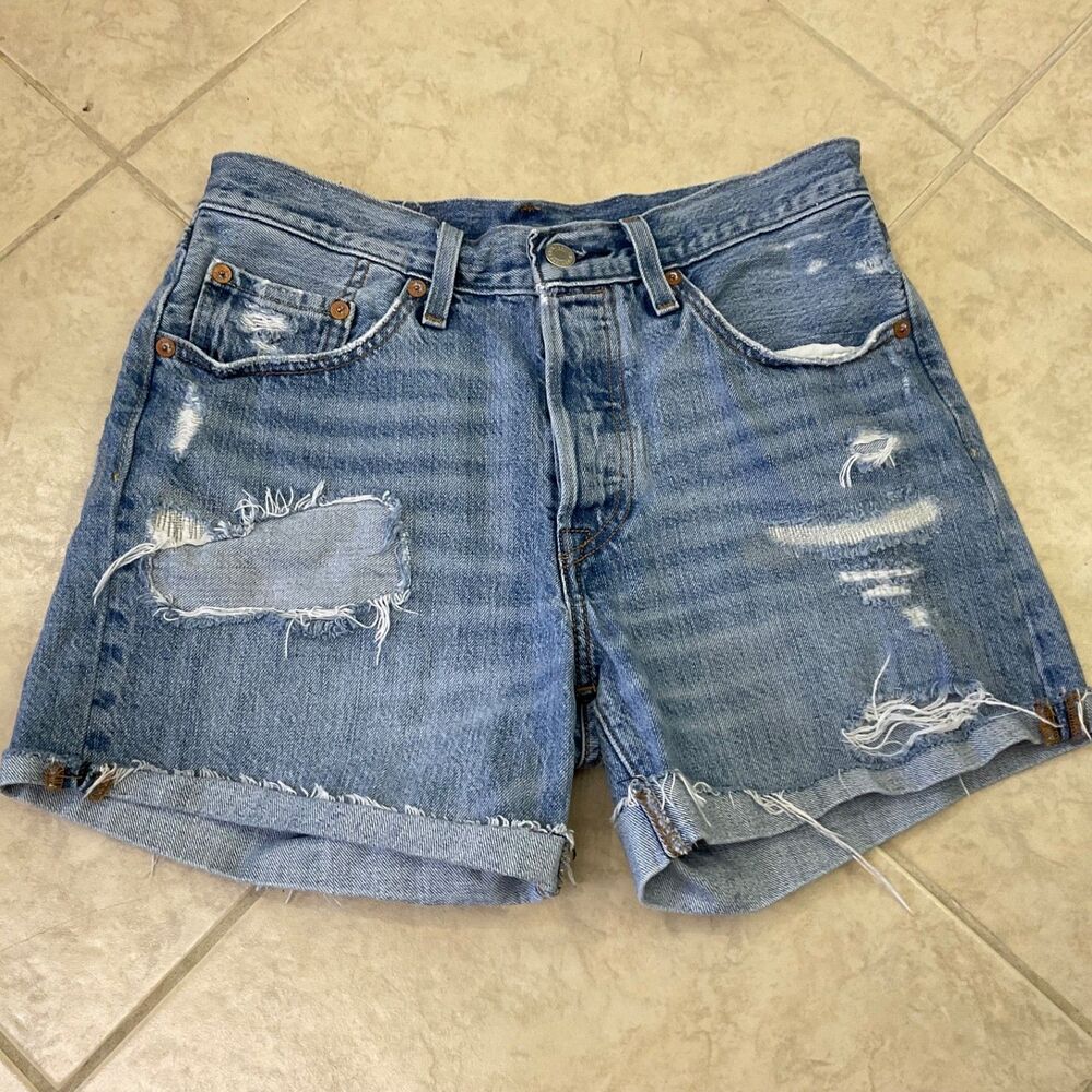 Levi's 501 ~ Women's size 27 Button fly mom Distressed Jean Shorts